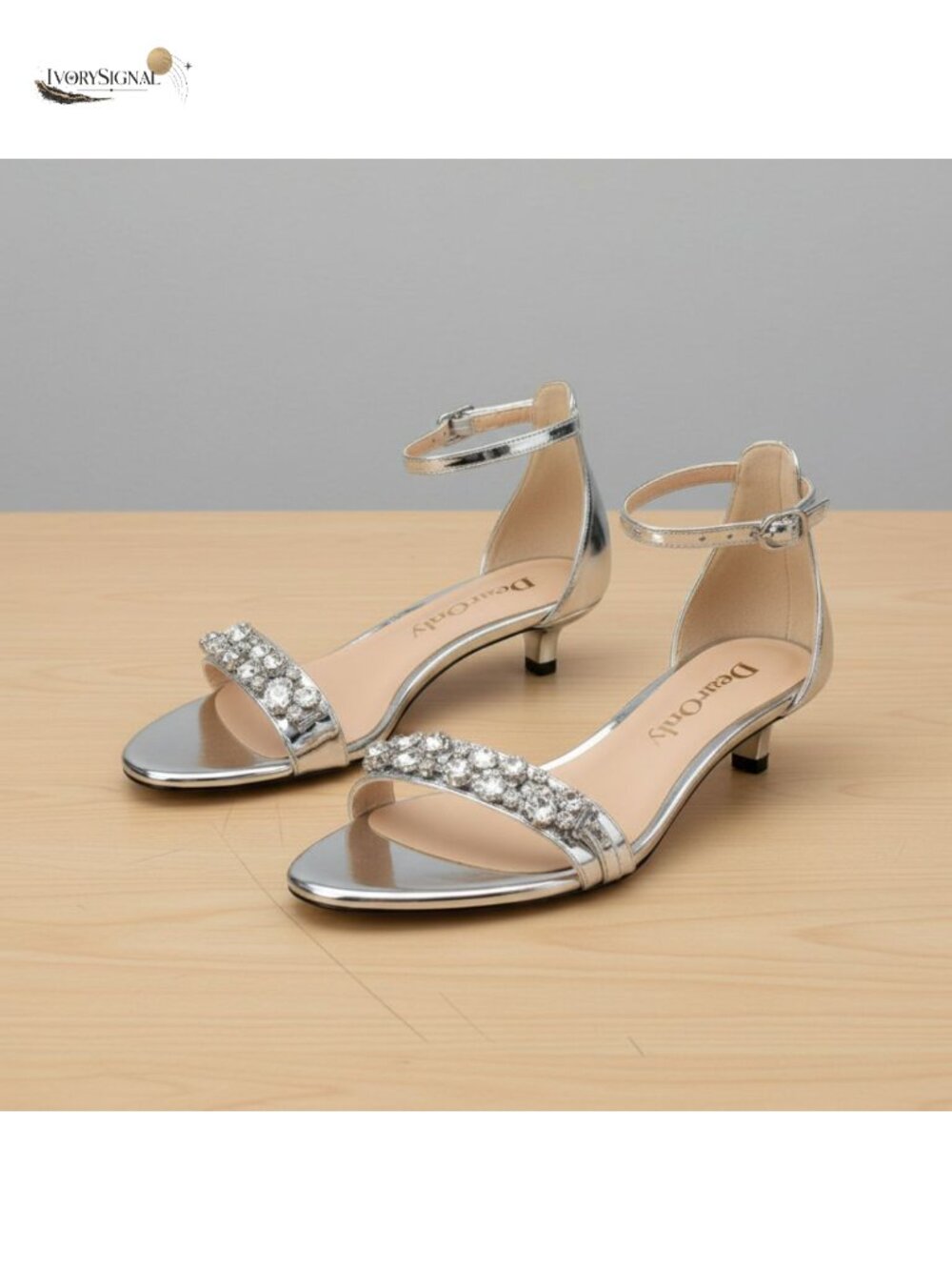 Women's Rhinestone Crystal Kitten Heel Sandals Ankle Strap Open Toe Dress